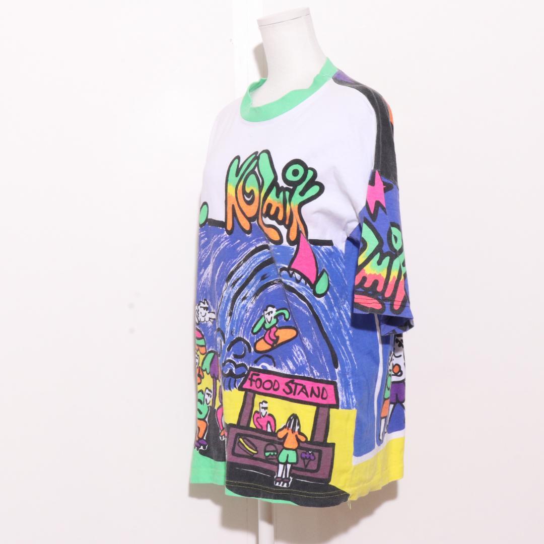 80s USA製 KOZMIK コズミック 総柄Tシャツ L（F61）