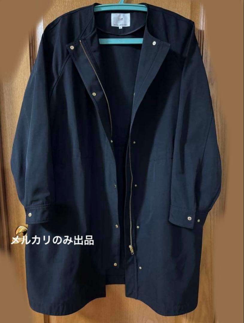 23区 美品 撥水加工ライトツイルノーカラーコート完売色ネイビー