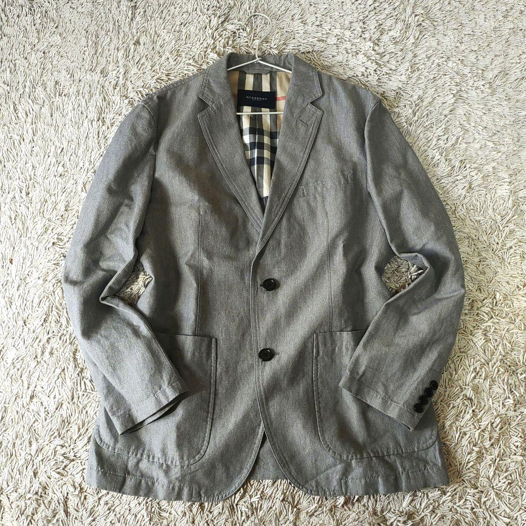 【リネン混】BURBERRY　バーバリー　テーラードジャケット　グレー　チェック