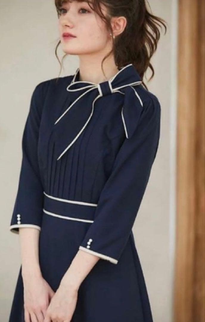 リカ 様新品タグ付き toccocloset 配色ラインボウタイリボンワンピース