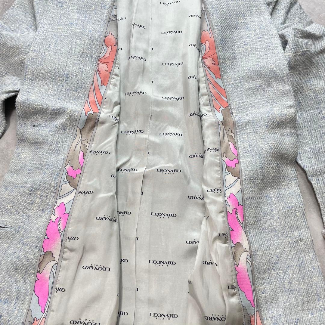 大きいサイズ✨レオナール ジャケット ツイード　トリム 44 2XL 水色 花