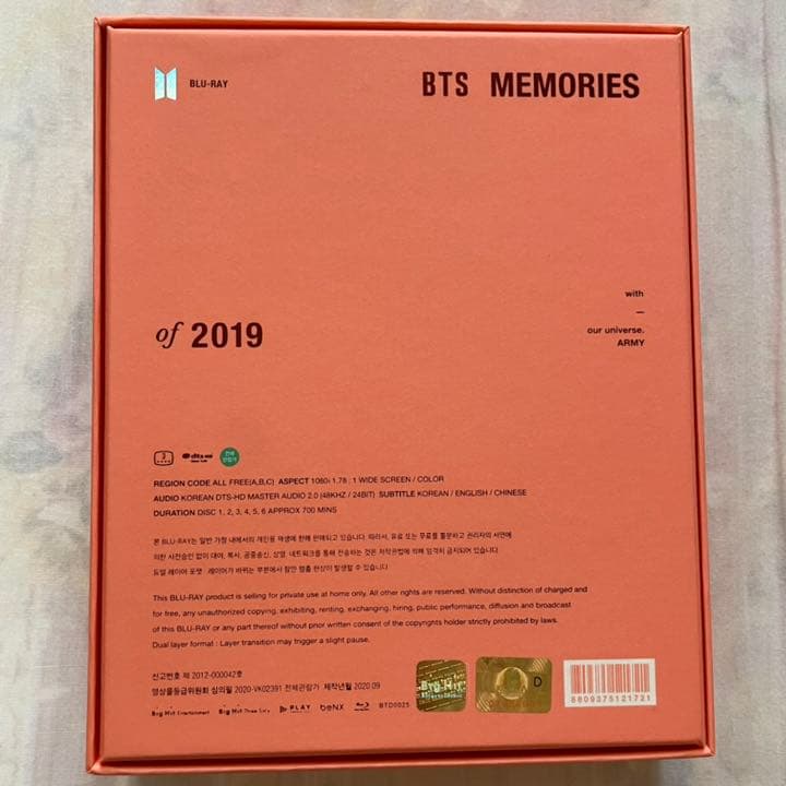 BTS MEMORIES 2019 付属品なし　ディスク、アウトボックスのみ