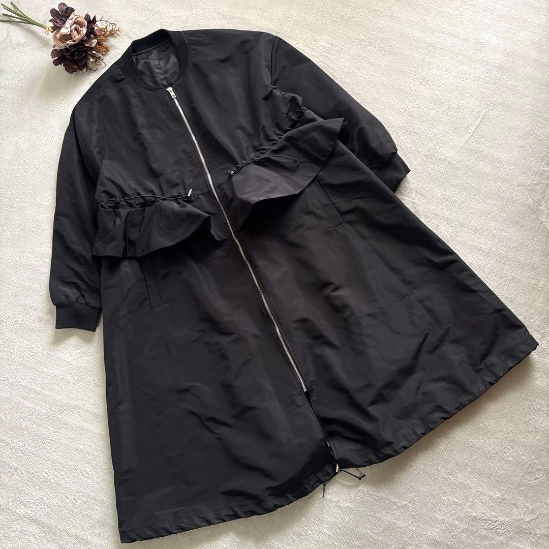 極美品✨️バースデーバッシュ フリル ボンディング風 ドロスト 黒／ロングコート