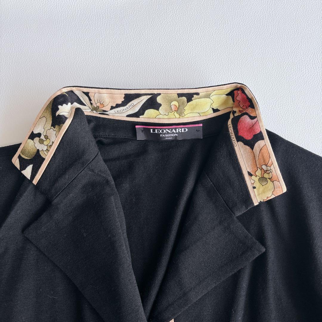 美品✨LEONARD レオナール トップス　ジャケット　シルク混　トリム　黒