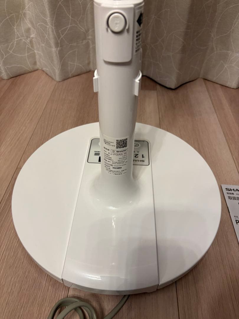 【美品】SHARP 扇風機 リモコン付 プラズマクラスター PJ-P3AS-W