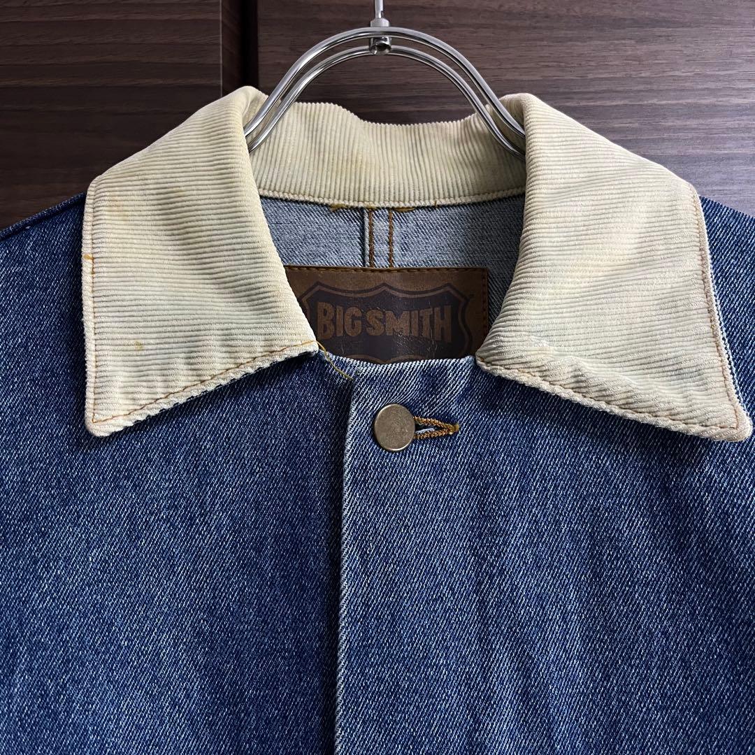 80s USA製 BIG SMITH デニムカバーオール M 襟コーデュロイ