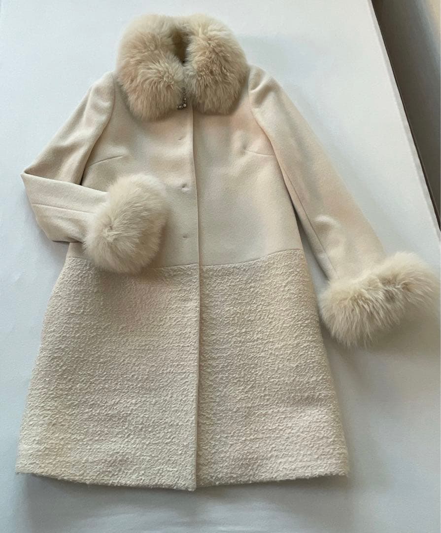美品♡JUSGLITTY フォックスファー付き 切り替えアンゴラコート