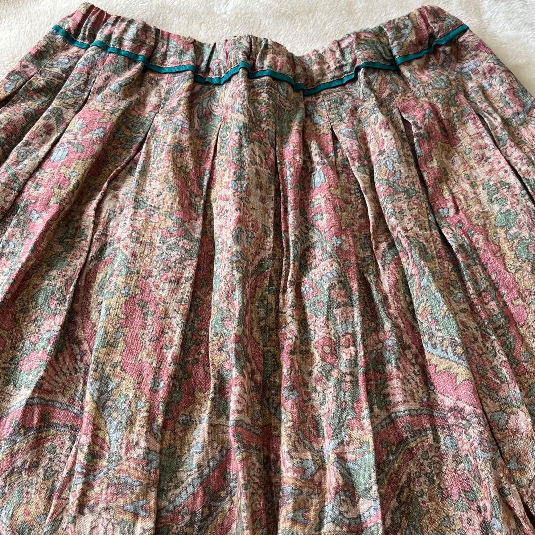 【希少/美品】パラスパレス V'm リネン100% ペイズリー柄スカート ヴーム