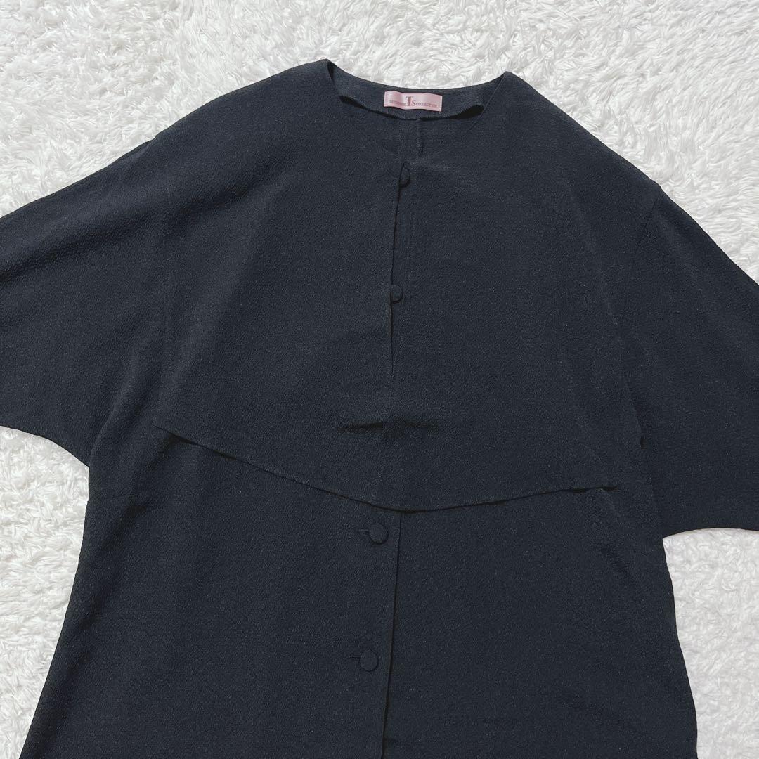 美品✨詩仙堂　トモコレクション　ロングコート スプリングコート　ちりめん　黒