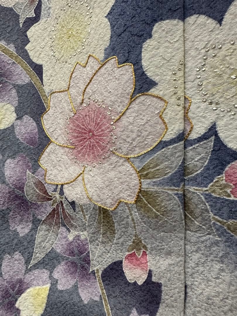 お*様 正絹 振袖 金駒 桜 花 未仕立て品 仮絵羽