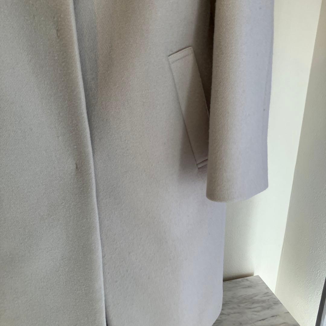 【クリーニング済】M-PREMIER ウール　ノーカラーコート　34サイズ