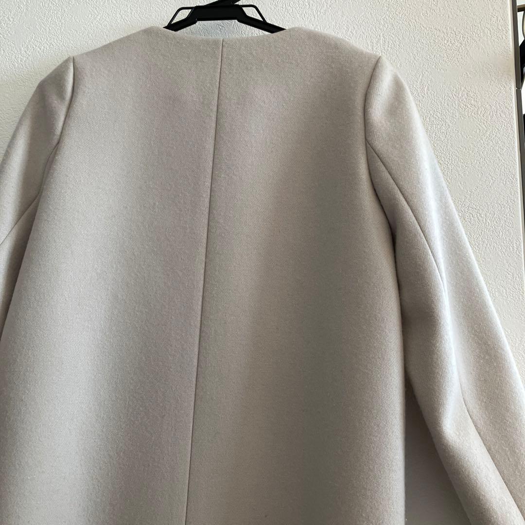 【クリーニング済】M-PREMIER ウール　ノーカラーコート　34サイズ
