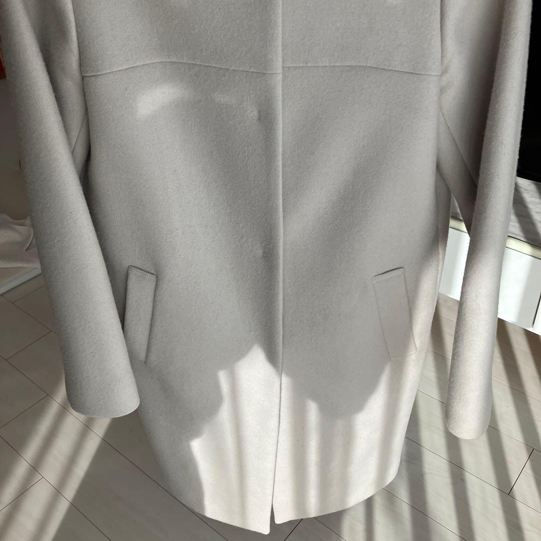 【クリーニング済】M-PREMIER ウール　ノーカラーコート　34サイズ