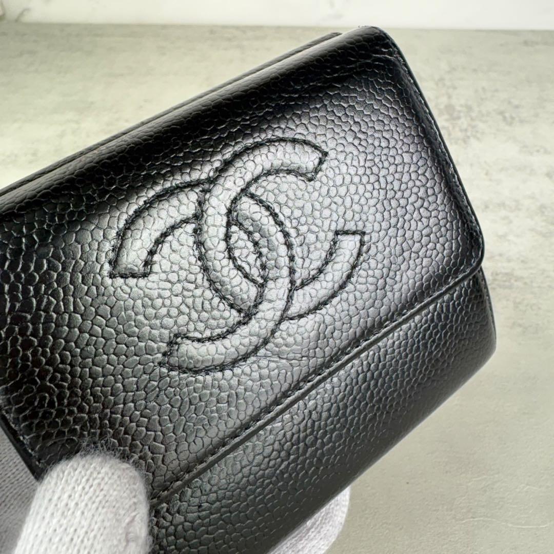 CHANEL キャビアスキン　デカココ　三つ折り財布　ケース