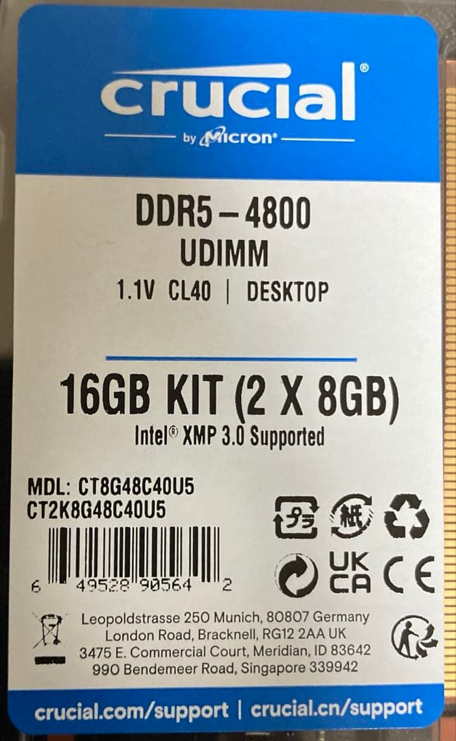【crucial DDR5-4800 16GB×2】