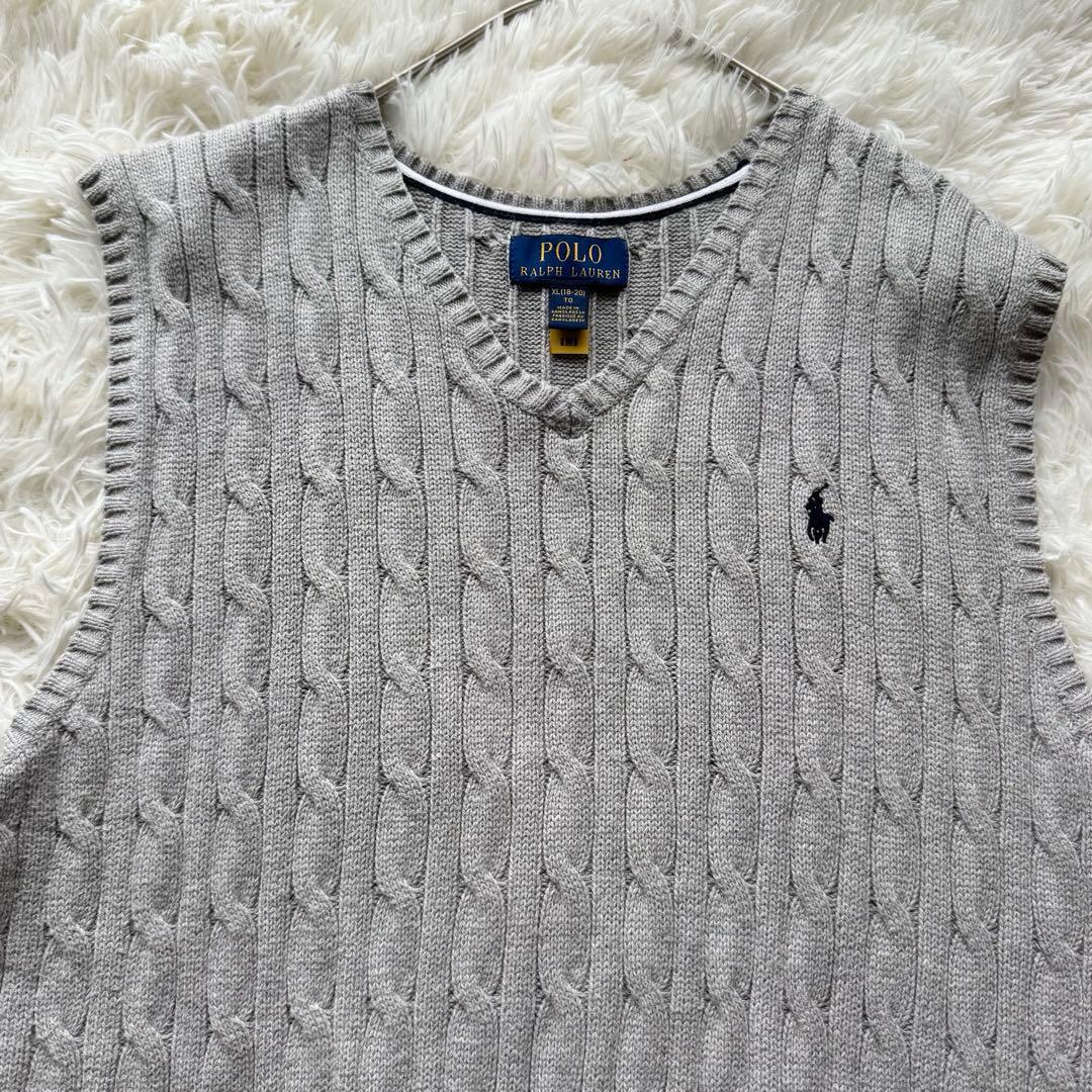 【近年モデル】ポロラルフローレン ケーブルニット ベスト コットン 刺繍 M