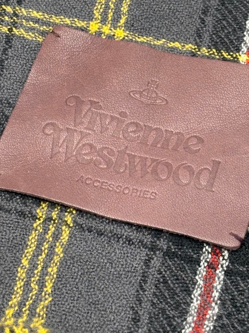 美品 vivienne westwood 大判ストール チェック柄 革タグ