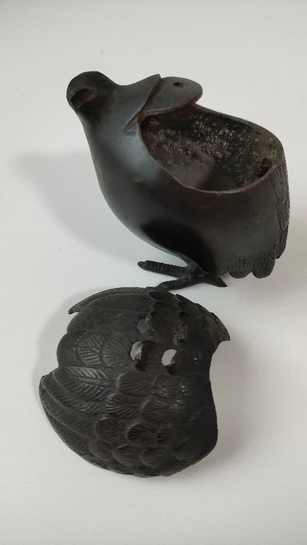 鶉(うずら)香炉　青銅製　骨董品 アンティーク品