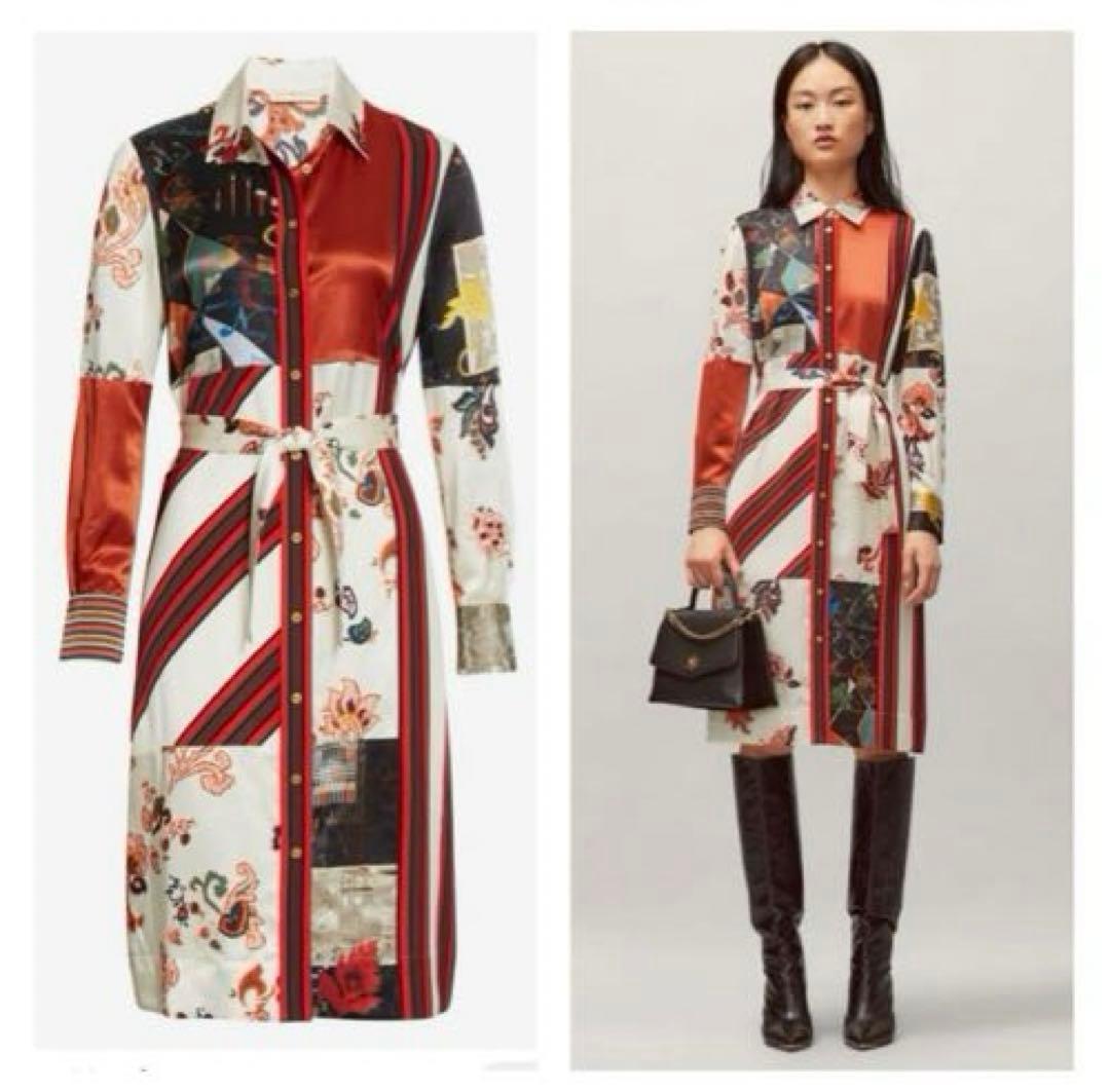 Tory Burch（トリーバーチ）の白、赤、黒の花柄ペイズリー柄シャツドレス