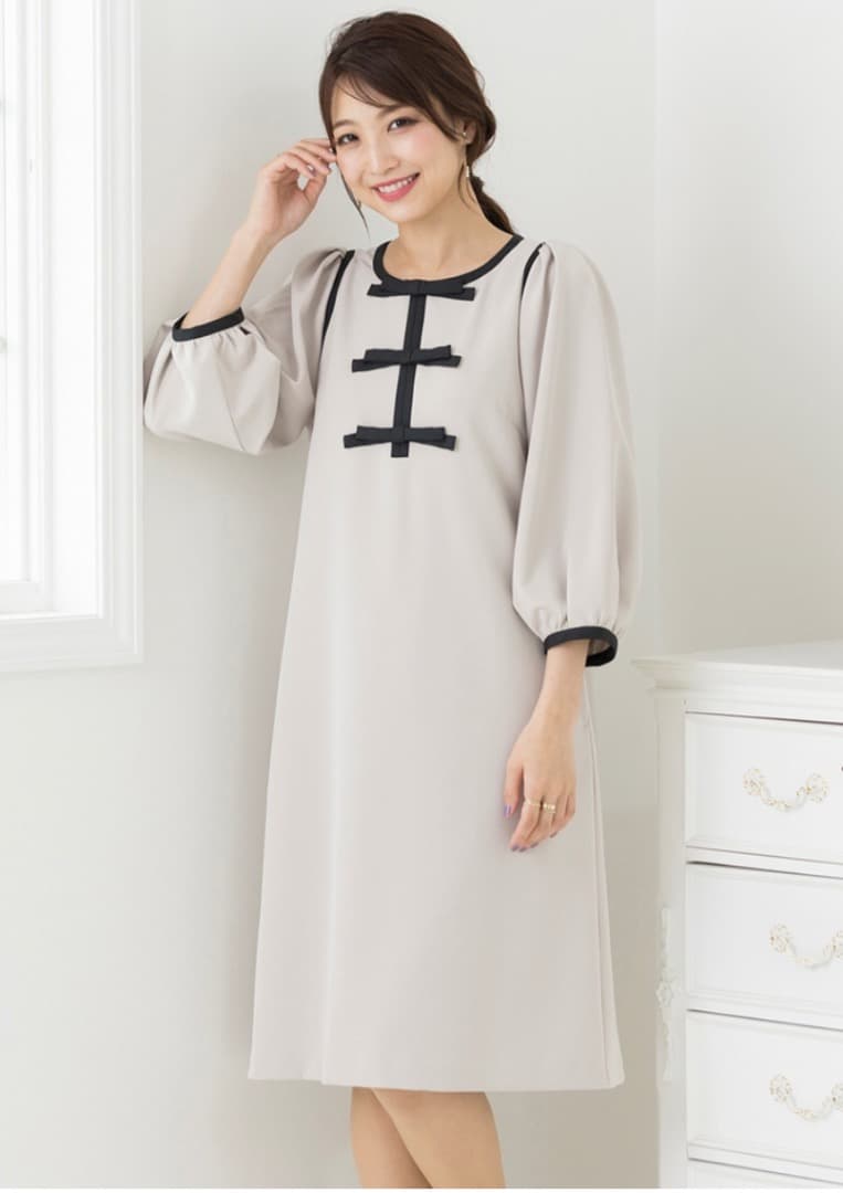 ash配色リボンワンピース ベージュ　42　未使用に近い美品