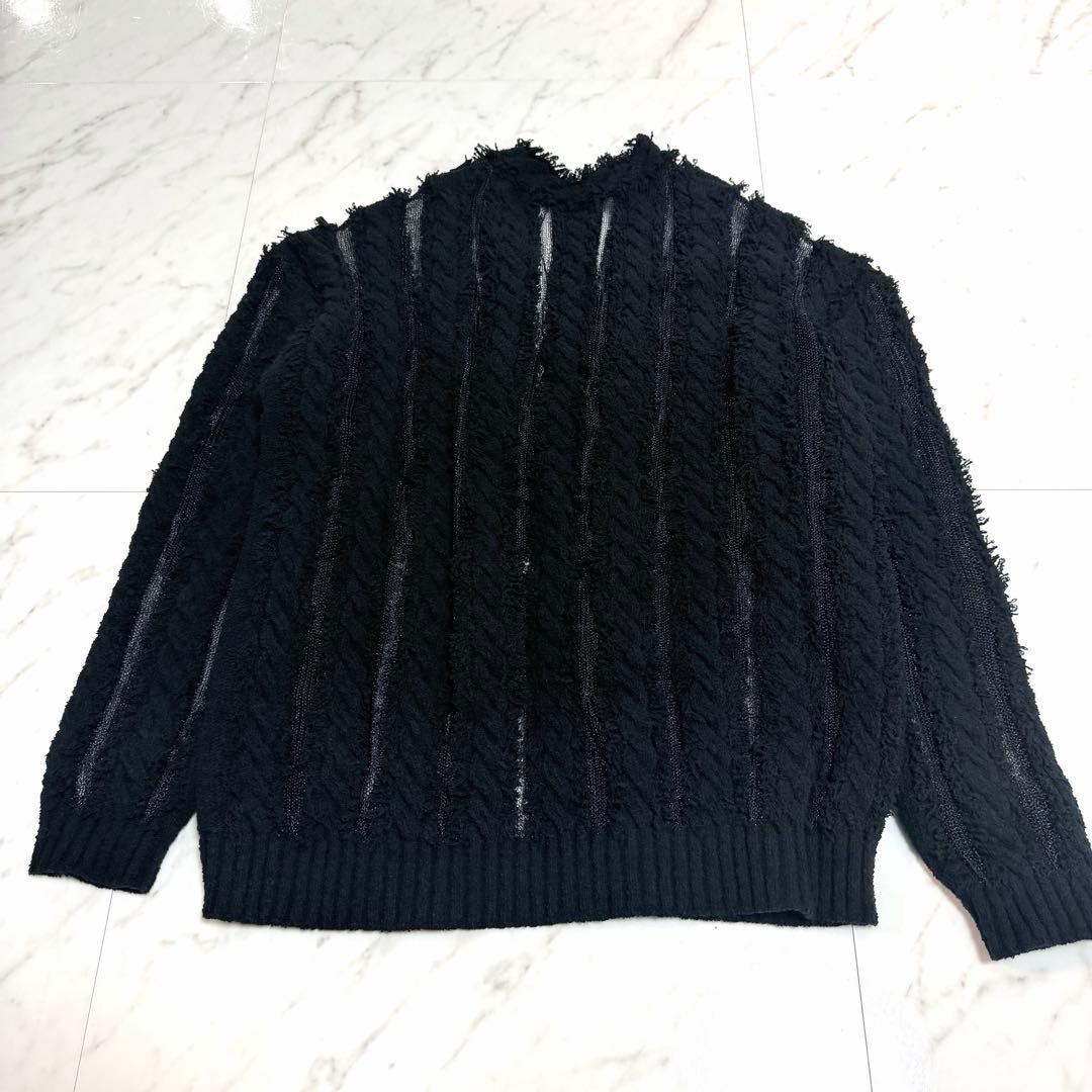 【美品✨️】ドゥロワー フリンジカーディガン ジャガード ケーブル 黒