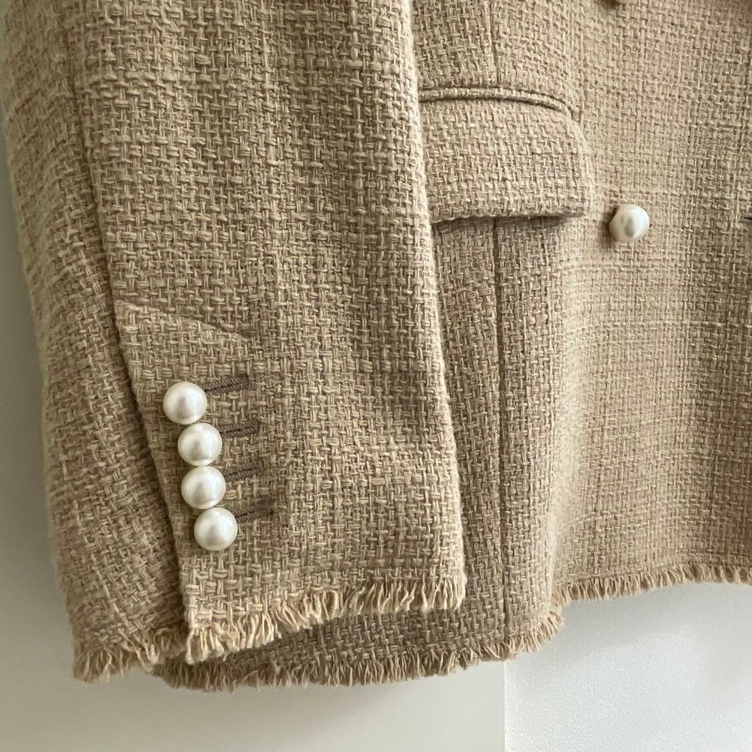 【Spick & Span】ツイード　ダブルブレストジャケット　パール釦　38
