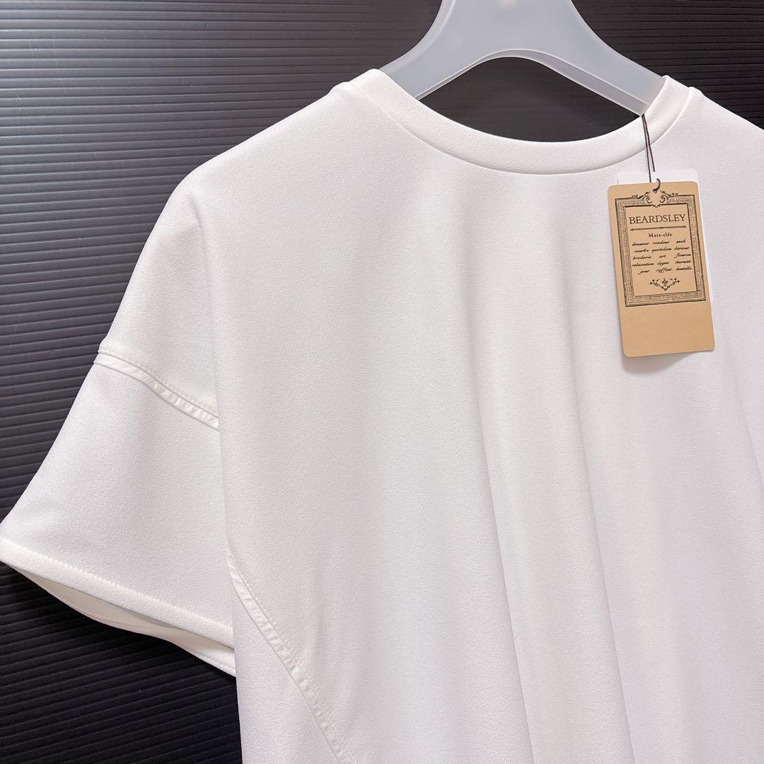 新品【ビアズリー】ラウンドヘム　Tシャツ　ホワイト プルオーバー　ジャージー