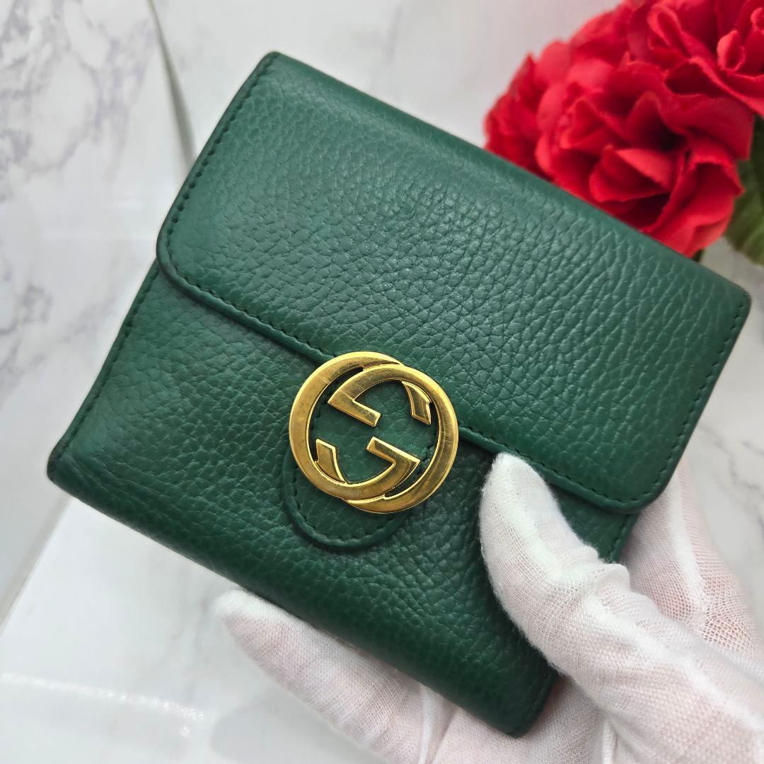 GUCCI グッチ 2つ折り財布 財布 インターロッキング 金具 GG グリーン