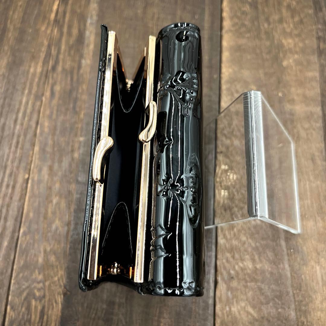 新品未使用　ヴィヴィアンウエストウッド 三つ折財布　黒　エナメル　がま口　③