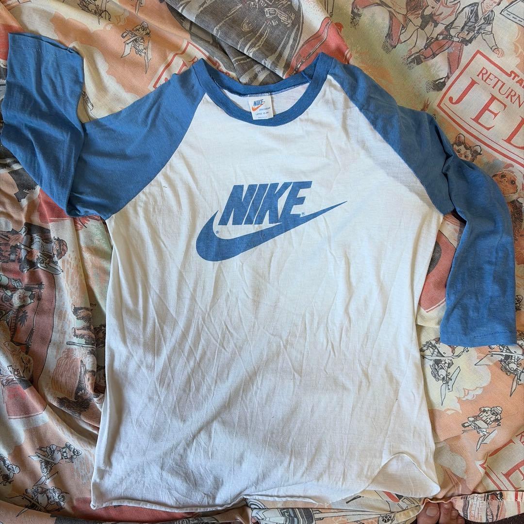 ビンテージ オレンジタグ 70-80s NIKE 水色ベースボールシャツ