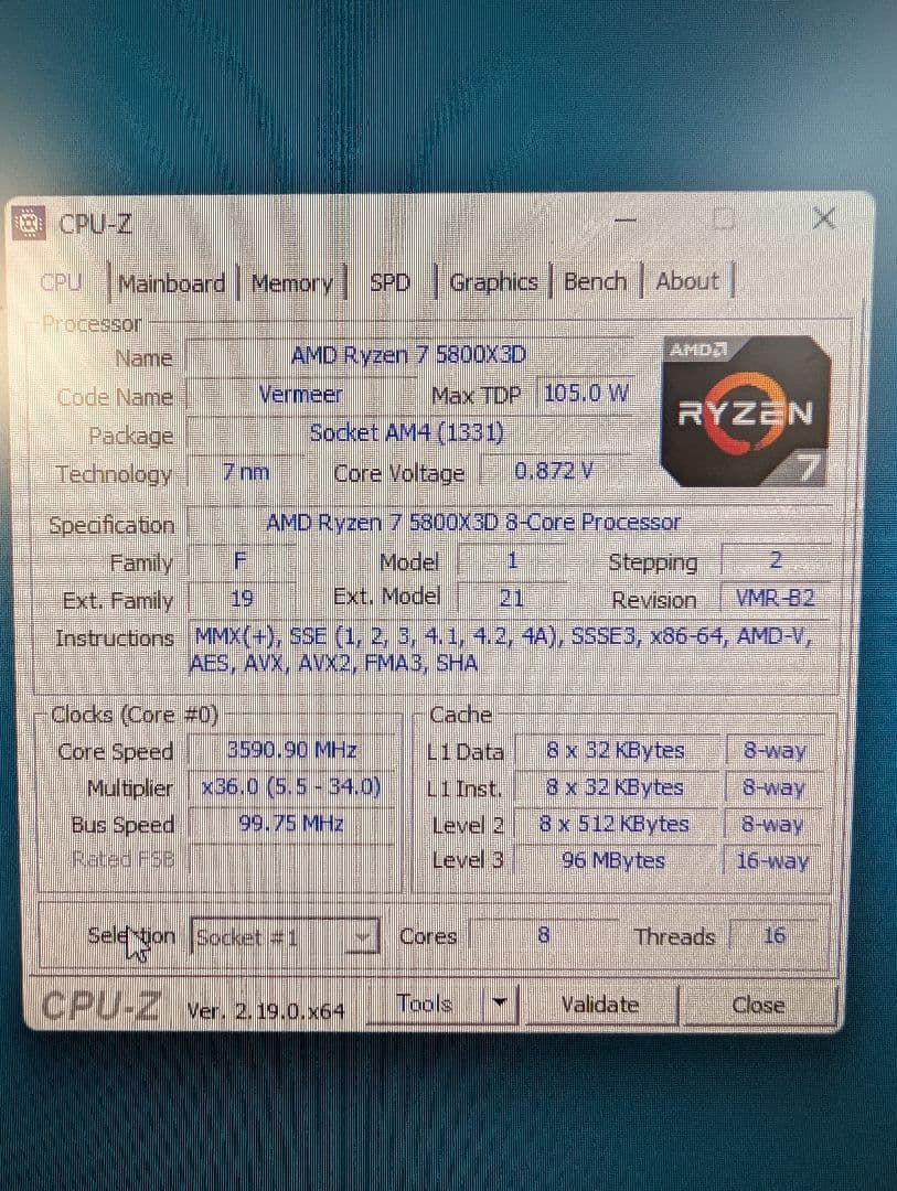 Ryzen 7 5800X3D　動作品