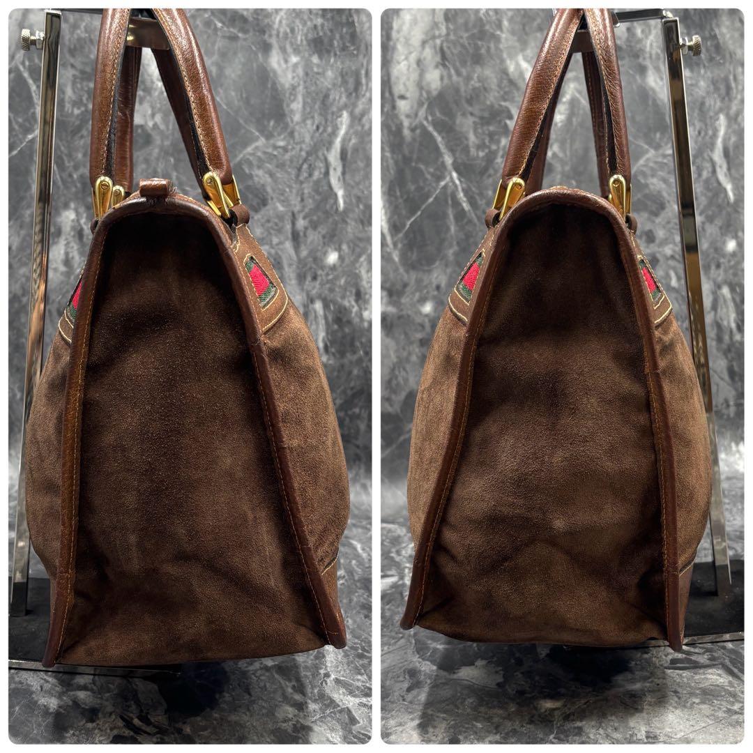 ✨美品✨GUCCI シェリーライン ボストンバッグ スエード ブラウン レザー