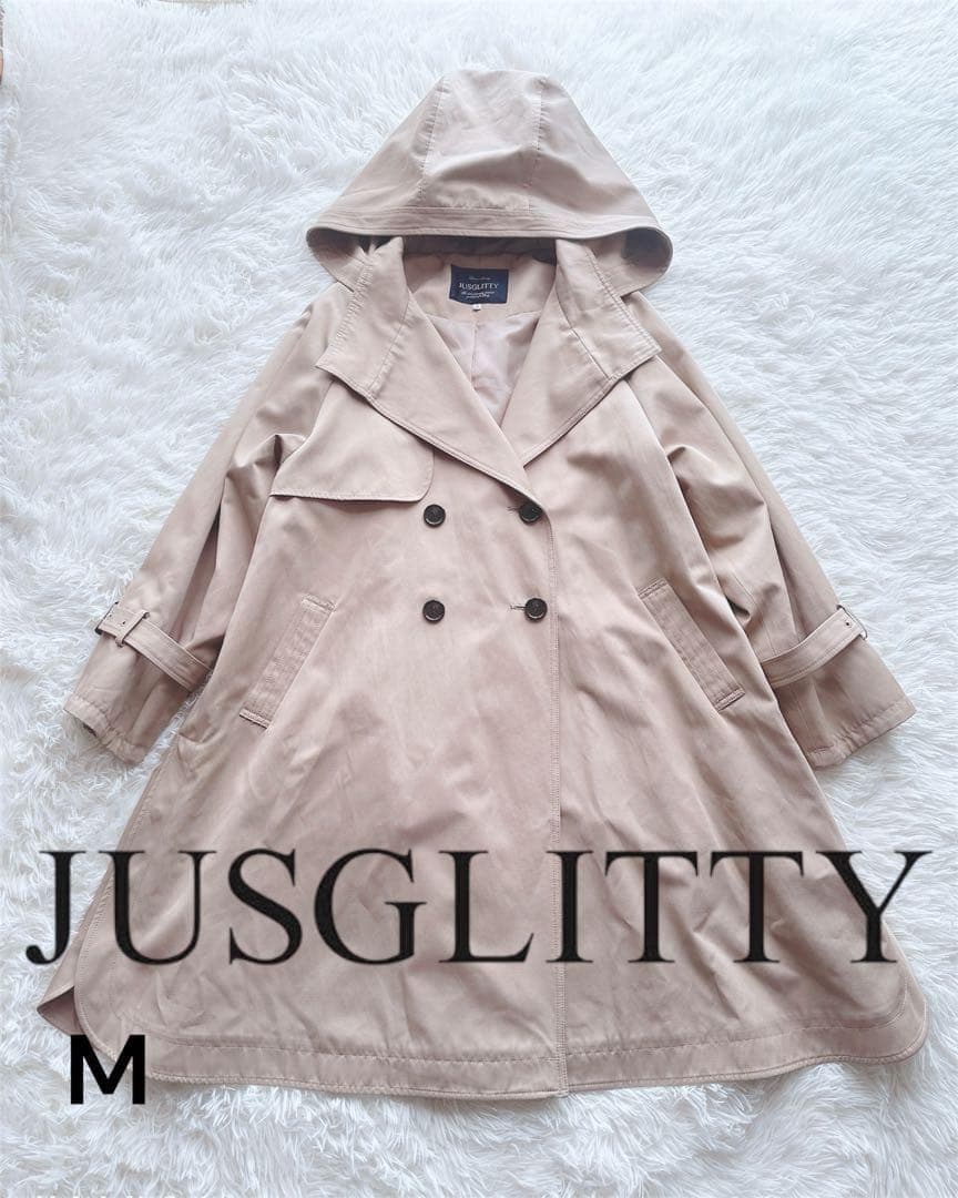 美品 ジャスグリッティー フード付きロングトレンチコート M