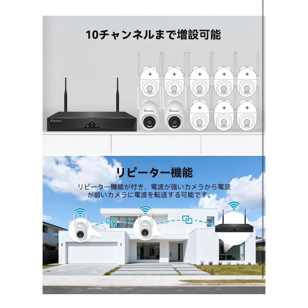 防犯カメラ 屋外 800万画素対応可 360°広角撮影 HDD内蔵 2台