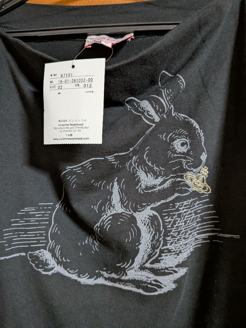 ヴィヴィアンウエストウッドレッドレーベル　ウサギうさぎ黒変形ドレープTシャツ M