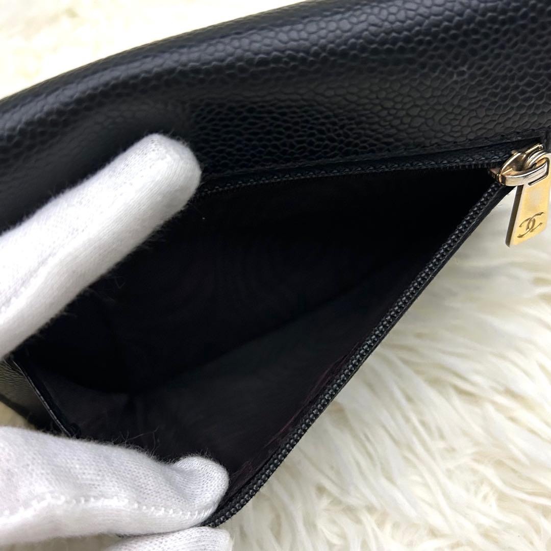 【美品】CHANEL シャネル ココマーク キャビアスキン 三つ折り財布