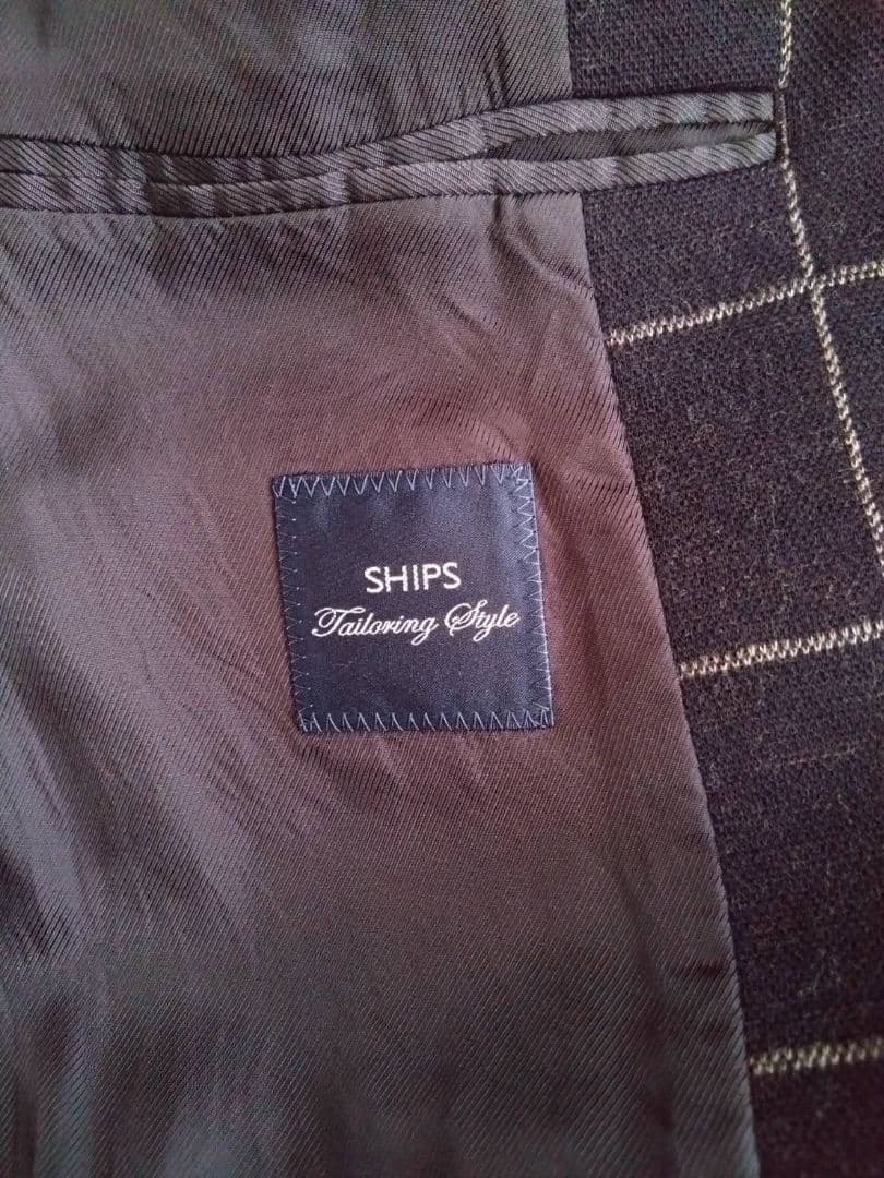 SHIPS ネイビー チェック柄 テーラードジャケット