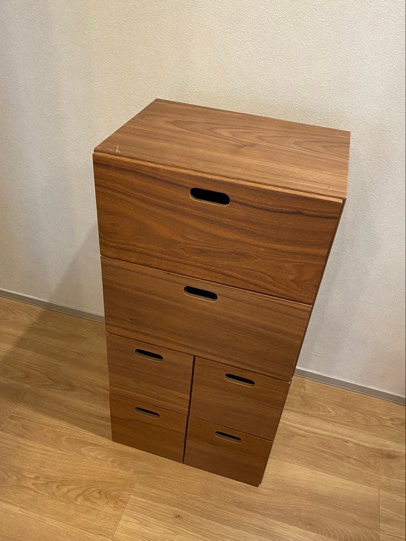 【送料込】無印良品 スタッキングチェスト ウォールナット突板/引き出し4個・２段