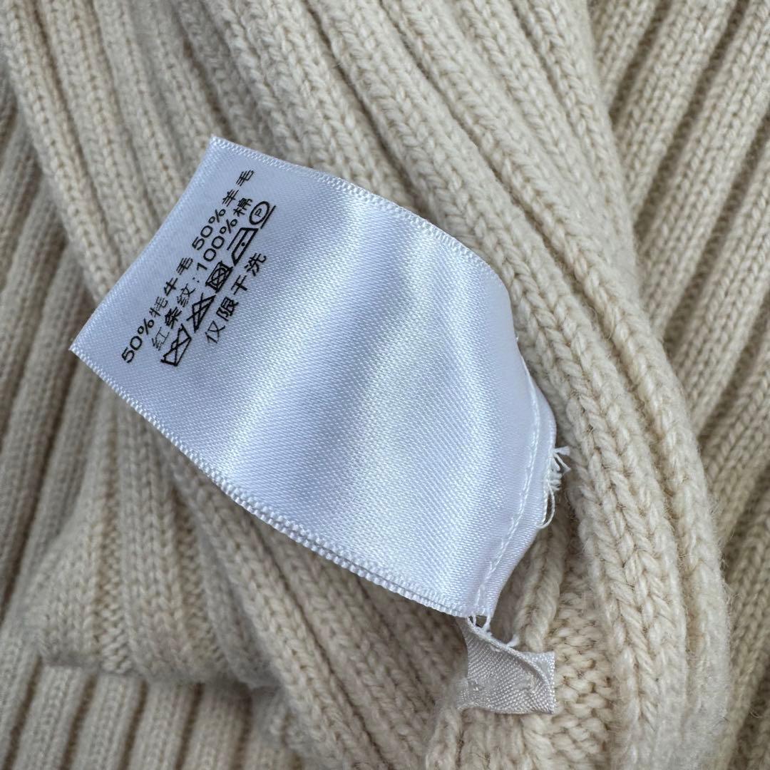 【定番】CELINE マフラー　リブ　クリーム　レッド　美品