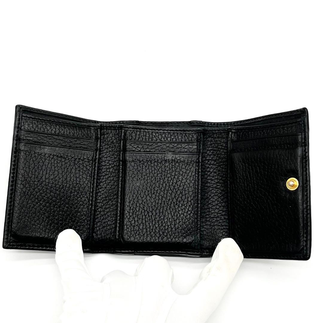 【美品】GUCCI グッチ　三つ折り財布　マーモント　レザー　本革　ブラック