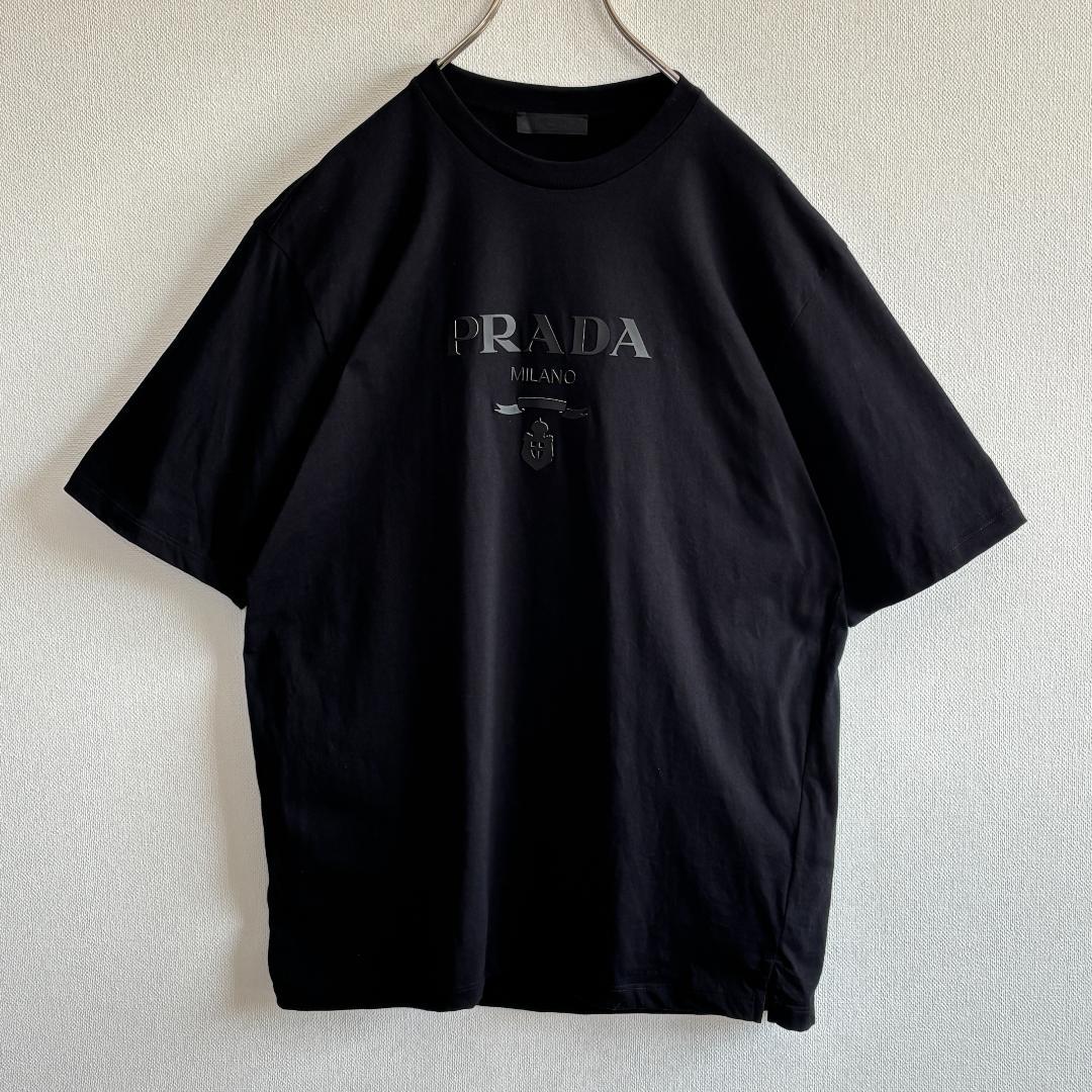 【超人気・極美品】PRADAプラダ/Tシャツ/立体メタリック色ロゴ/ブラック/L