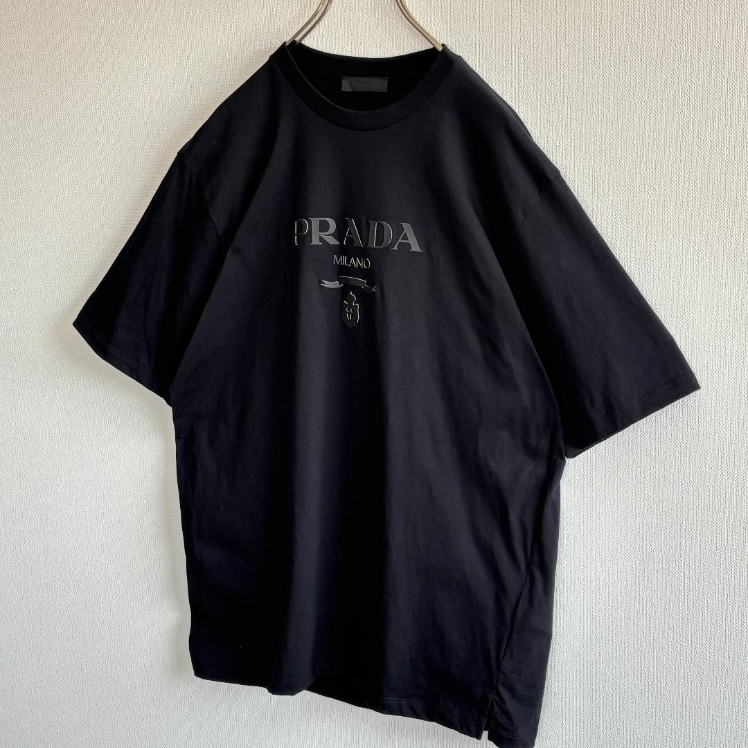 【超人気・極美品】PRADAプラダ/Tシャツ/立体メタリック色ロゴ/ブラック/L
