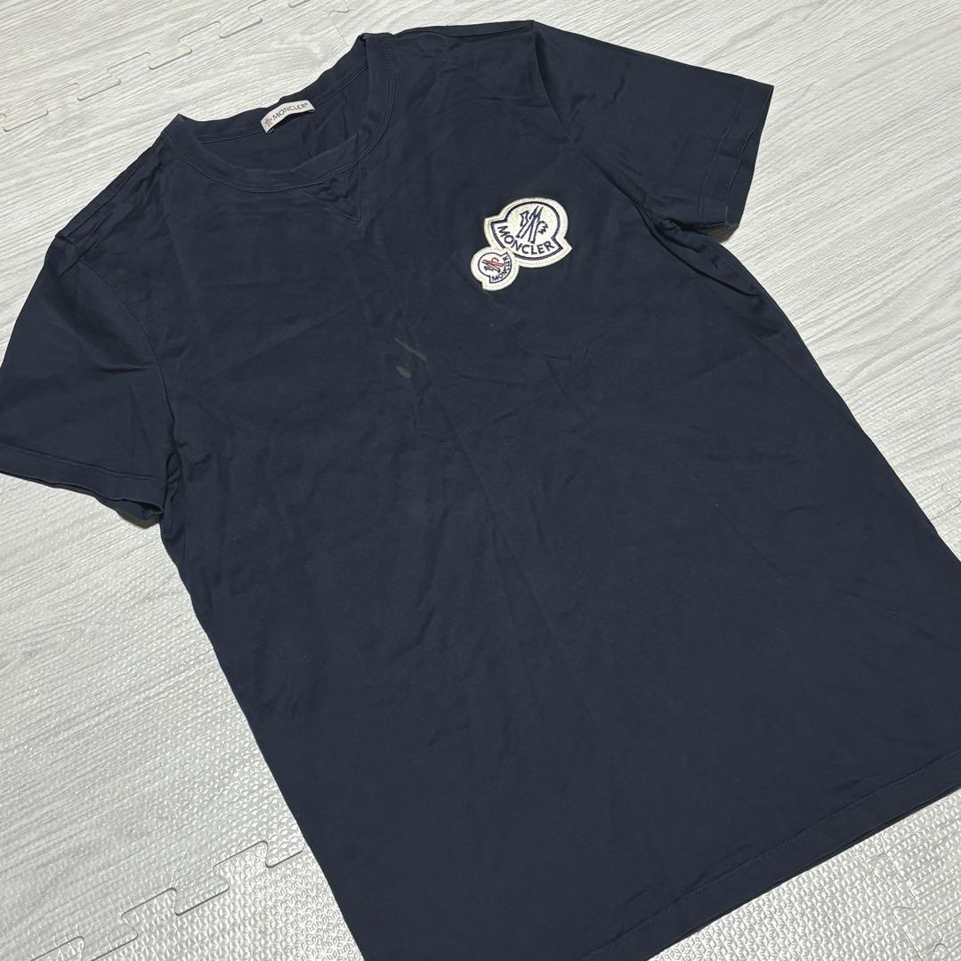 モンクレール　Tシャツ　ダブルワッペン　ネイビー　Sサイズ