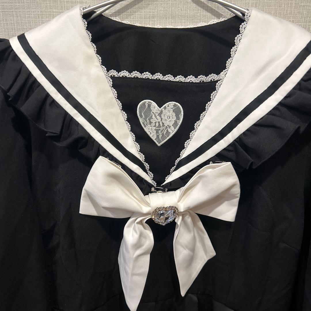 DearMyLovewhip ハートレースリボンセーラーワンピース5L