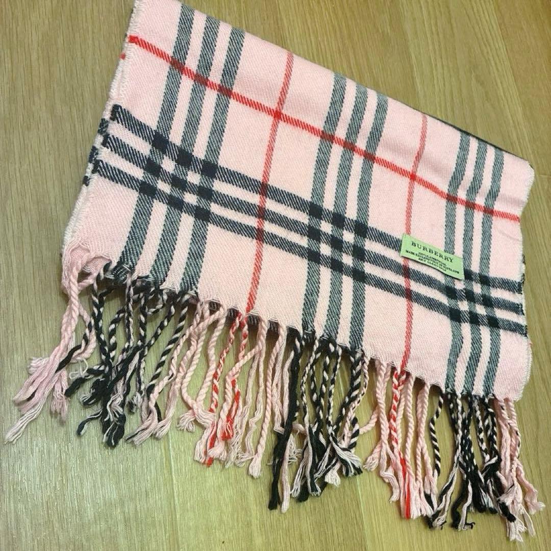希少カラー【極美品】BURBERRY ラムウール100 マフラー ピンク 薄手