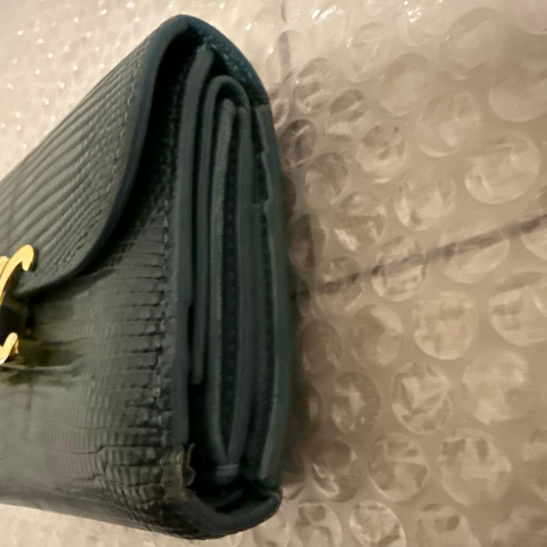 折りたたみ財布　CELINE トリオンフ リザード グリーン