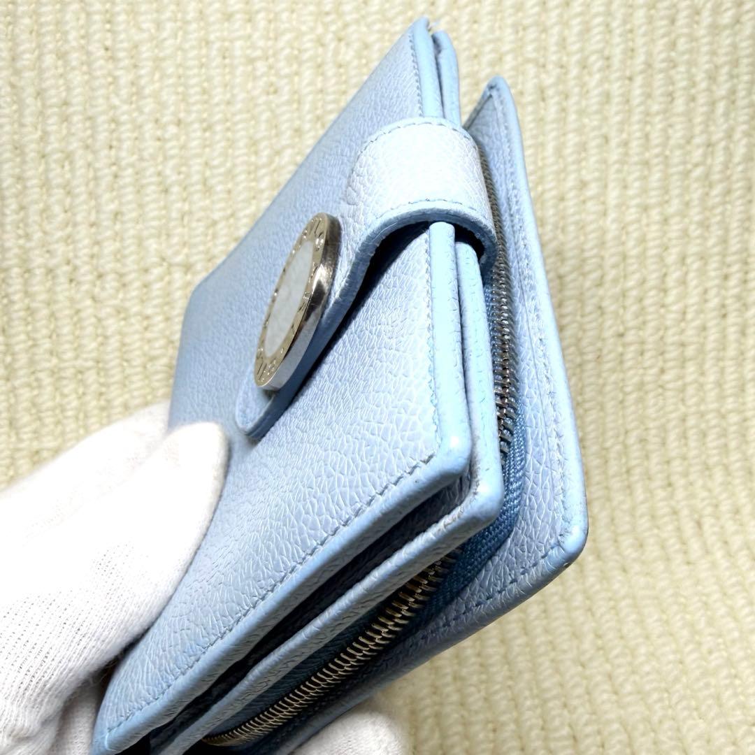 良品　BVLGARI ブルガリ 折り財布 サークルロゴ ブルー ラウンドジップ