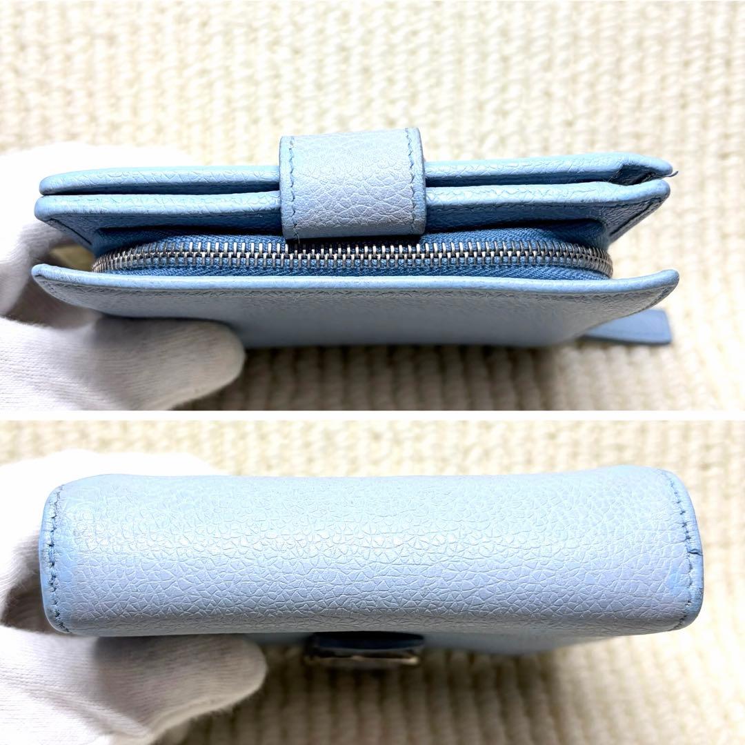良品　BVLGARI ブルガリ 折り財布 サークルロゴ ブルー ラウンドジップ