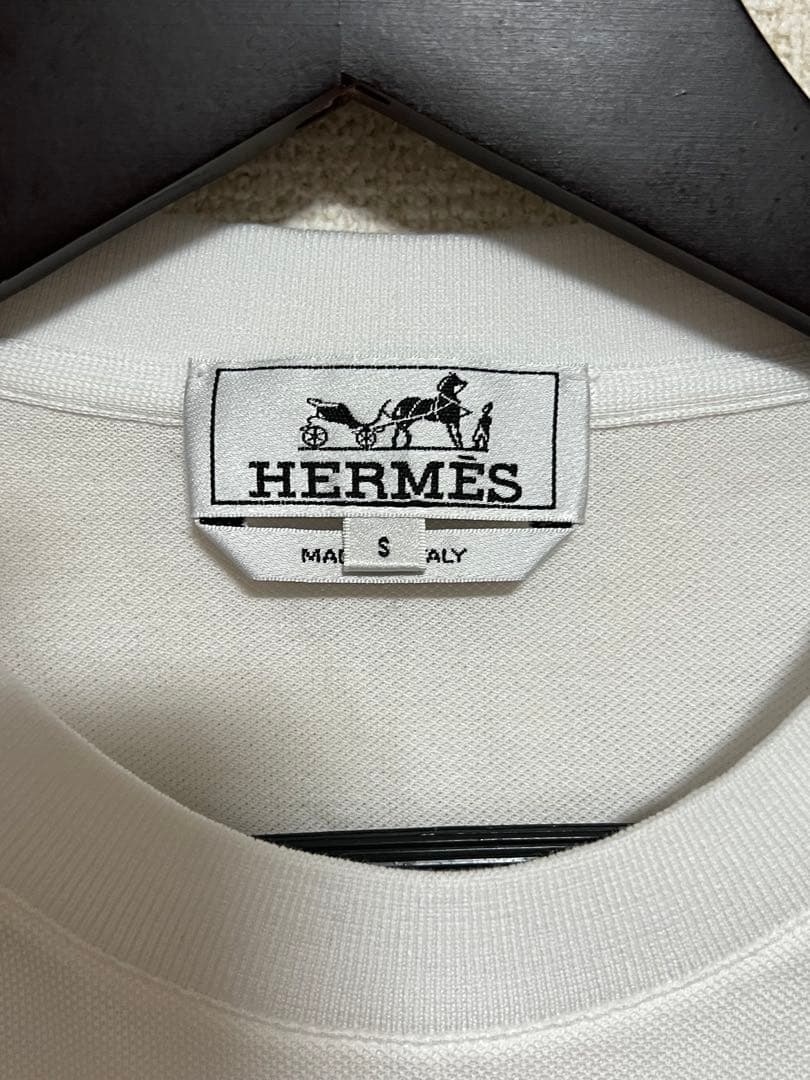 HERMES ホワイト Hロゴ H刺繍 Tシャツ Sサイズ