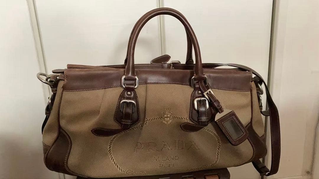 PRADA ボストンバッグ ベージュ/ブラウン